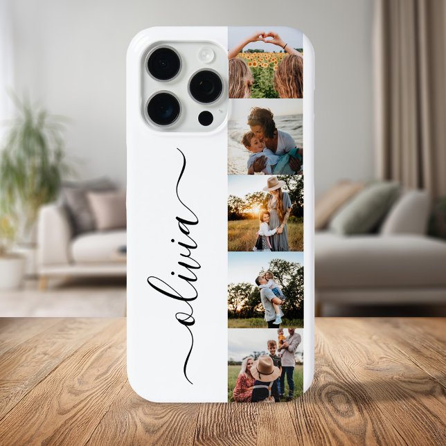 Monogram Personalised 5 Photo Collage iPhone Case (Creator Uploaded)