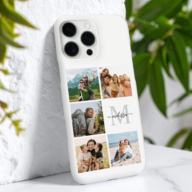 Monogram Personalised 5 Photo Collage iPhone Case (Creator Uploaded)