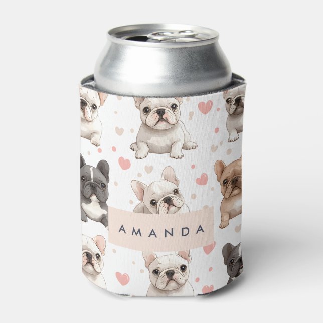 Monogram Personalised Adorable French Bulldog  Can Cooler (Can Front)