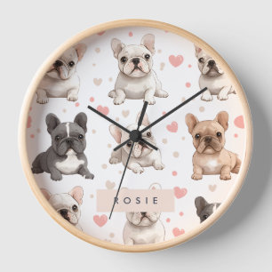 Monogram Personalised Adorable French Bulldog  Clock