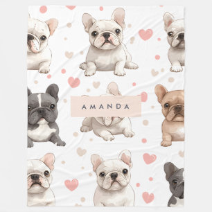 Monogram Personalised Adorable French Bulldog  Fleece Blanket