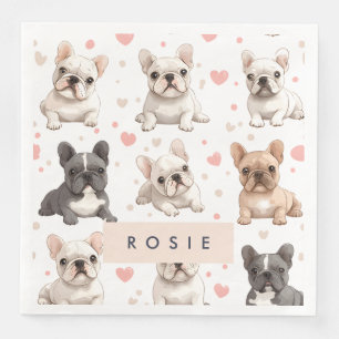 Monogram Personalised Adorable French Bulldog  Napkin