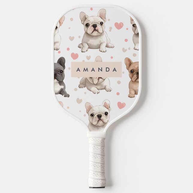 Monogram Personalised Adorable French Bulldog Pickleball Paddle (Front)