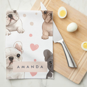 Monogram Personalised Adorable French Bulldog  Tea Towel