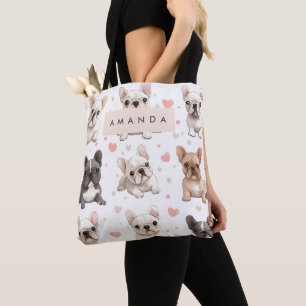 Monogram Personalised Adorable French Bulldog  Tote Bag