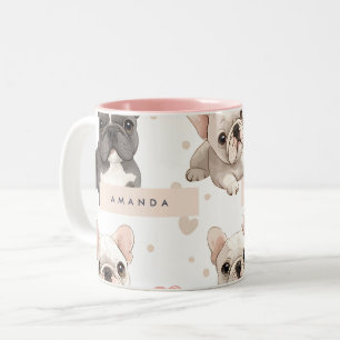 Monogram Personalised Adorable French Bulldog  Two-Tone Coffee Mug