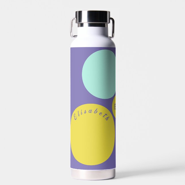 Monogram Personalised Aqua Yellow-Green Purple Water Bottle (Front)