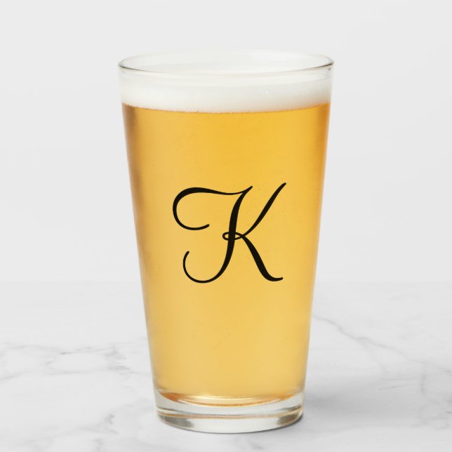 Monogram Personalised Black Script Drinking  Glass (Front Filled)
