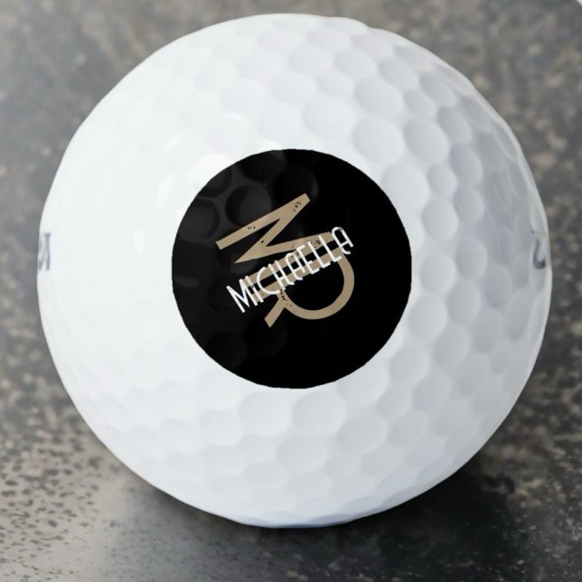 Monogram personalised black white beige name cool golf balls (Creator Uploaded)