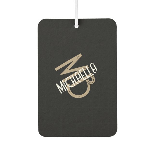 Monogram personalised black white beige tan name car air freshener (Front)