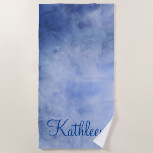Monogram Personalised Blue and White Watercolor Beach Towel