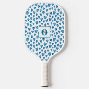 Monogram Personalised Blue Heart Pickleball Paddle