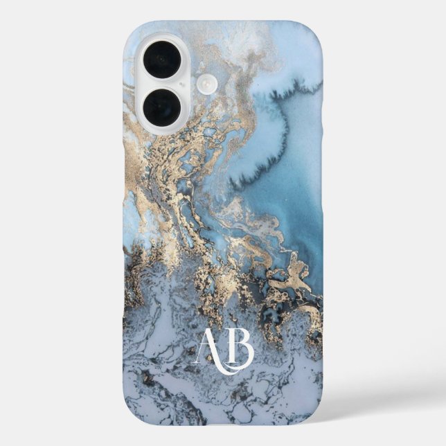 Monogram Personalised Blue Marble iPhone Case (Back)