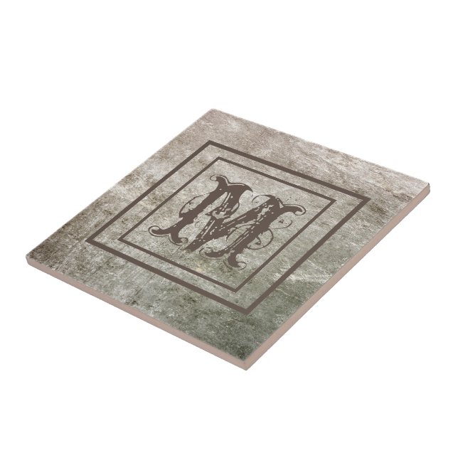 Monogram Personalised Brown Stone Look Rustic Tile (Side)