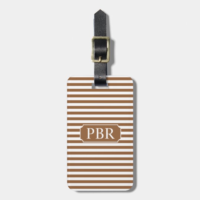 Monogram Personalised Brown Stripe Luggage Tag (Front Vertical)