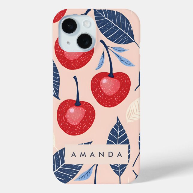 Monogram Personalised Cherry and Leaf Pattern Case-Mate iPhone Case (Back)