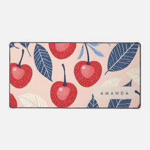 Monogram Personalised Cherry and Leaf Pattern Desk Mat