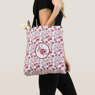Monogram Personalised Cherry Blossom and Cherries  Tote Bag