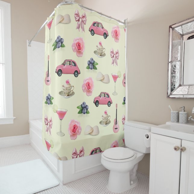 Monogram Personalised Coquette Vintage Seashell Shower Curtain (In Situ)