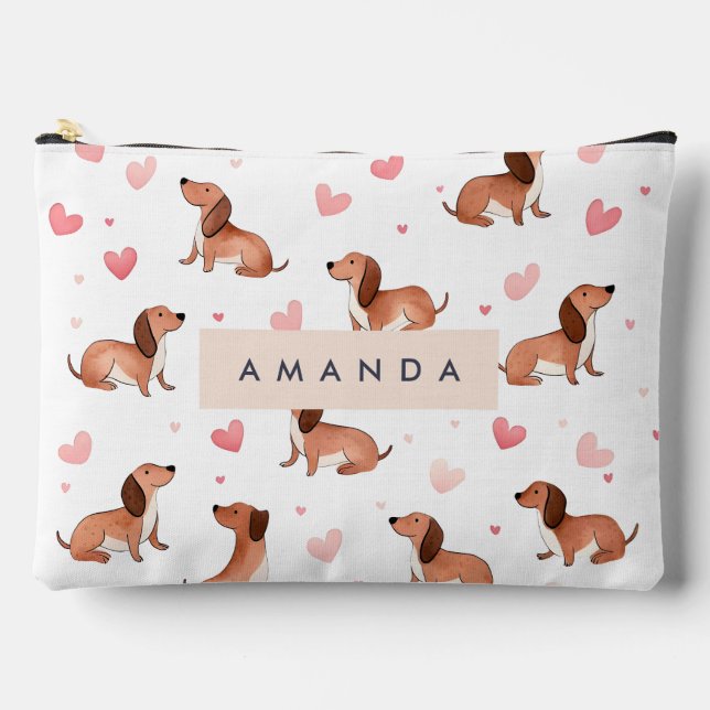 Monogram Personalised Cute Dachshund Dog Accessory Pouch (Front)