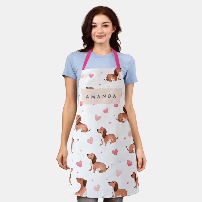Monogram Personalised Cute Dachshund Dog Apron (Worn)