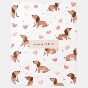 Monogram Personalised Cute Dachshund Dog Fleece Blanket