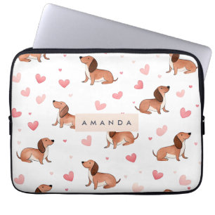 Monogram Personalised Cute Dachshund Dog Laptop Sleeve