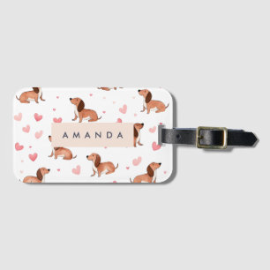 Monogram Personalised Cute Dachshund Dog Luggage Tag