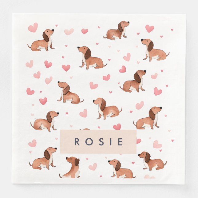 Monogram Personalised Cute Dachshund Dog Napkin (Front)