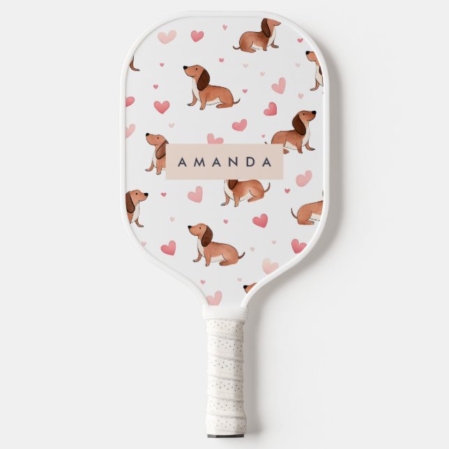 Monogram Personalised Cute Dachshund Dog Pickleball Paddle (Front)