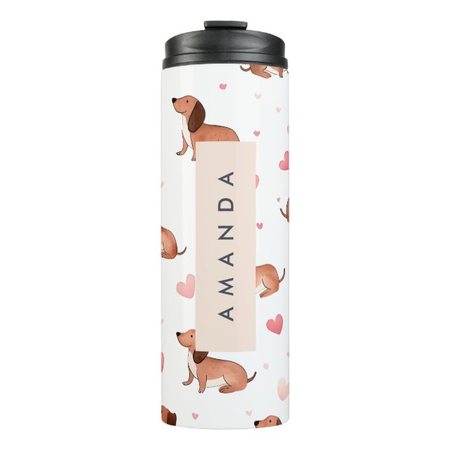 Monogram Personalised Cute Dachshund Dog Thermal Tumbler (Front)