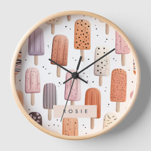 Monogram Personalised Cute Popsicle Pattern Clock
