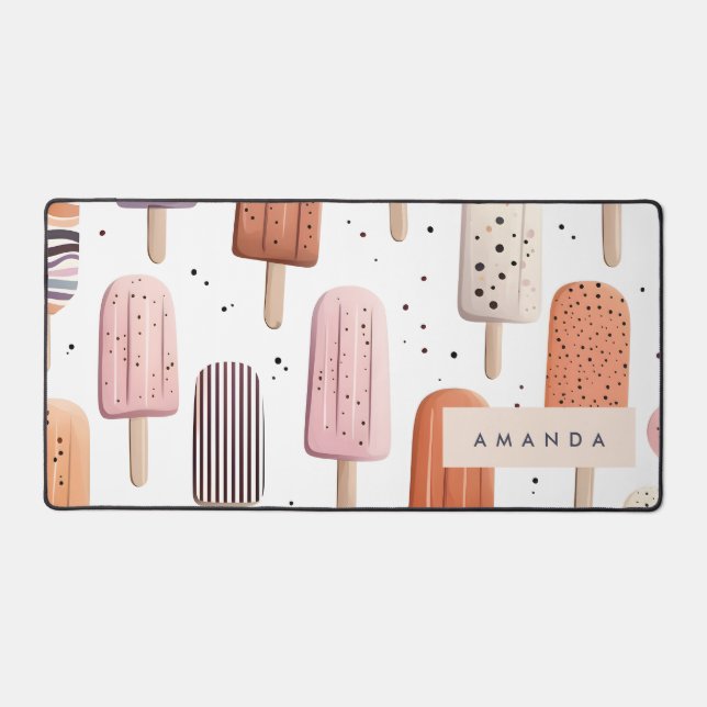 Monogram Personalised Cute Popsicle Pattern  Desk Mat (Front)