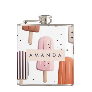 Monogram Personalised Cute Popsicle Pattern Hip Flask