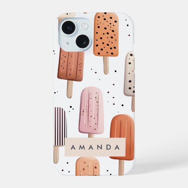 Monogram Personalised Cute Popsicle Pattern  iPhone 15 Case (Back)