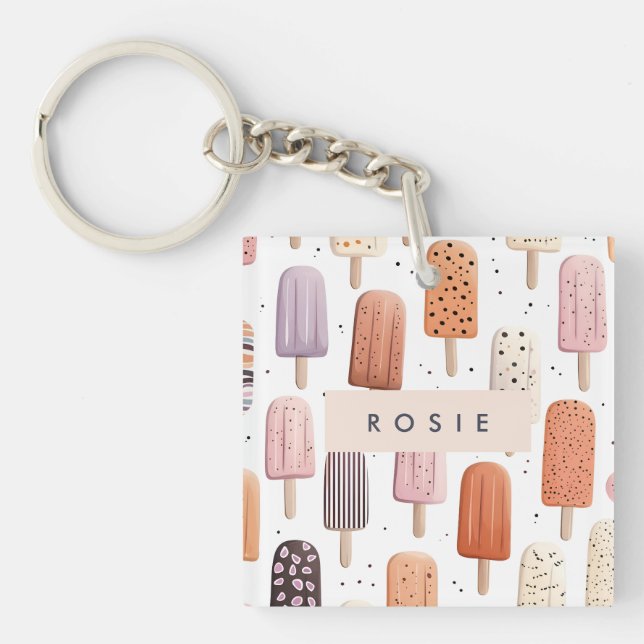 Monogram Personalised Cute Popsicle Pattern  Key Ring (Front)