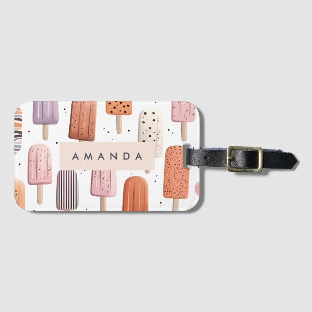 Monogram Personalised Cute Popsicle Pattern  Luggage Tag (Front Horizontal)
