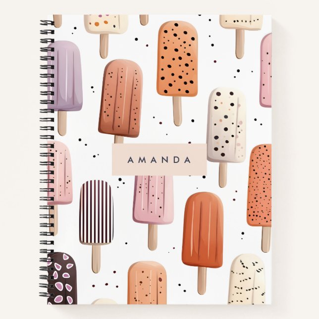 Monogram Personalised Cute Popsicle Pattern  Notebook (Front)
