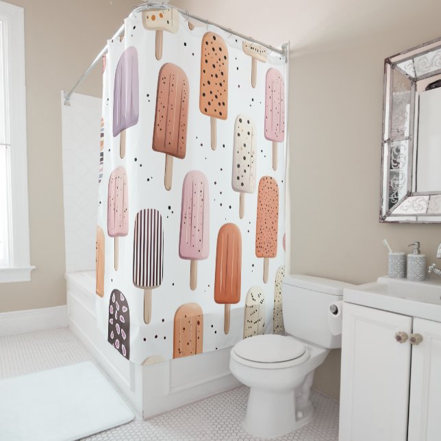 Monogram Personalised Cute Popsicle Pattern  Shower Curtain (In Situ)