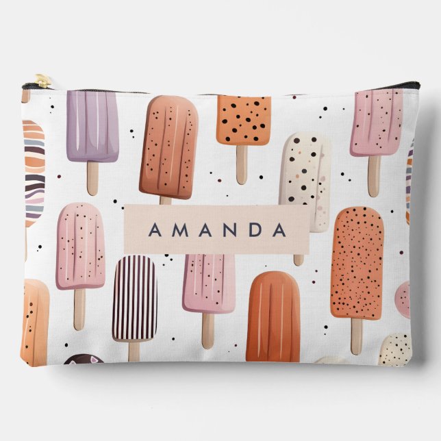 Monogram Personalised Cute Spring Tulip Pattern Accessory Pouch (Front)