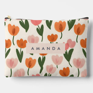 Monogram Personalised Cute Spring Tulip Pattern Accessory Pouch