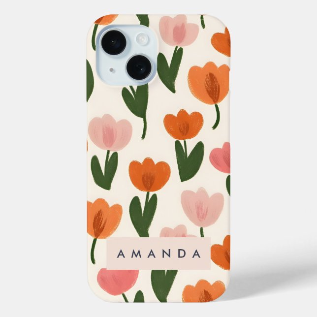 Monogram Personalised Cute Spring Tulip Pattern Case-Mate iPhone Case (Back)