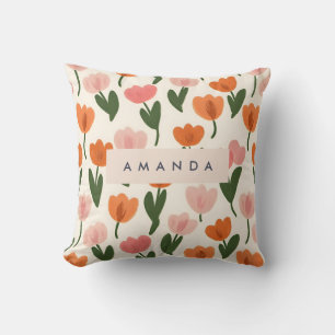 Monogram Personalised Cute Spring Tulip Pattern Cushion