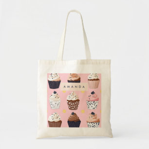 Monogram Personalised Cute Sweet Cupcake  Tote Bag