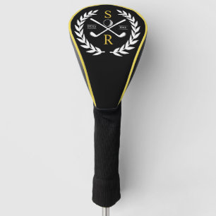 Monogram Personalised Elegant Golf Gold Wreath Golf Head Cover
