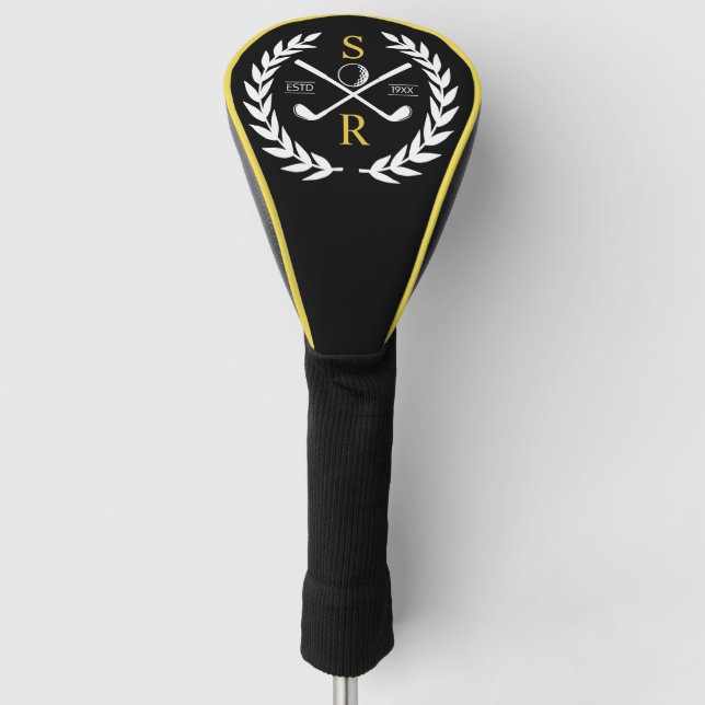 Monogram Personalised Elegant Golf Gold Wreath  Head Cover (Front)