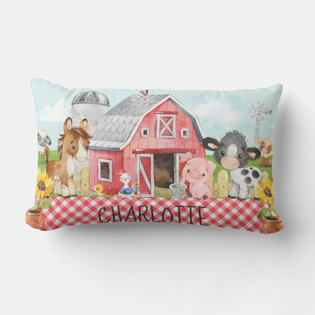 Monogram Personalised Farm Barnyard Animals Lumbar Cushion (Front)