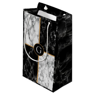 Monogram Personalised Gift Bag Black White Marble