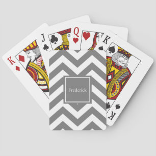 Monogram Personalised Grey Chevron Playing Cards