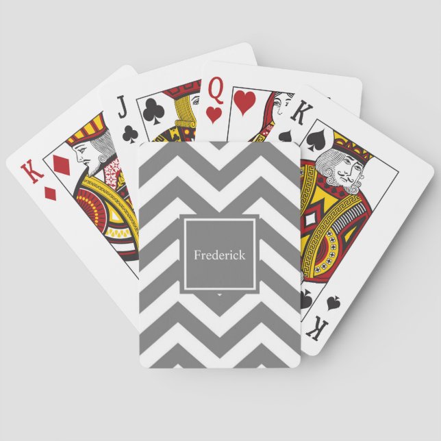 Monogram Personalised Grey Chevron Playing Cards (Back)